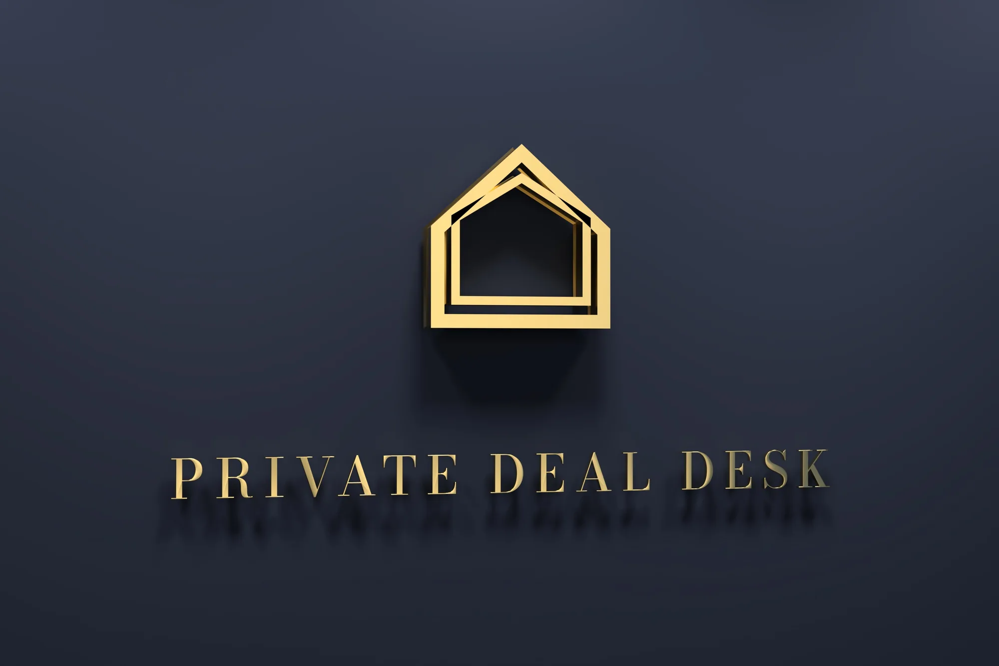 The Private Deal Desk plaque: the gold house mark above the name, on a midnight wall.